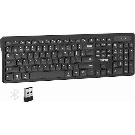 Wireless Keyboards, Support 2.4G USB and Bluetooth - Full Size Computer Keyboards with Number Pad, Multi Device for PC, Desktop, Laptop, Tablet, 105 Days Standby Time, Black