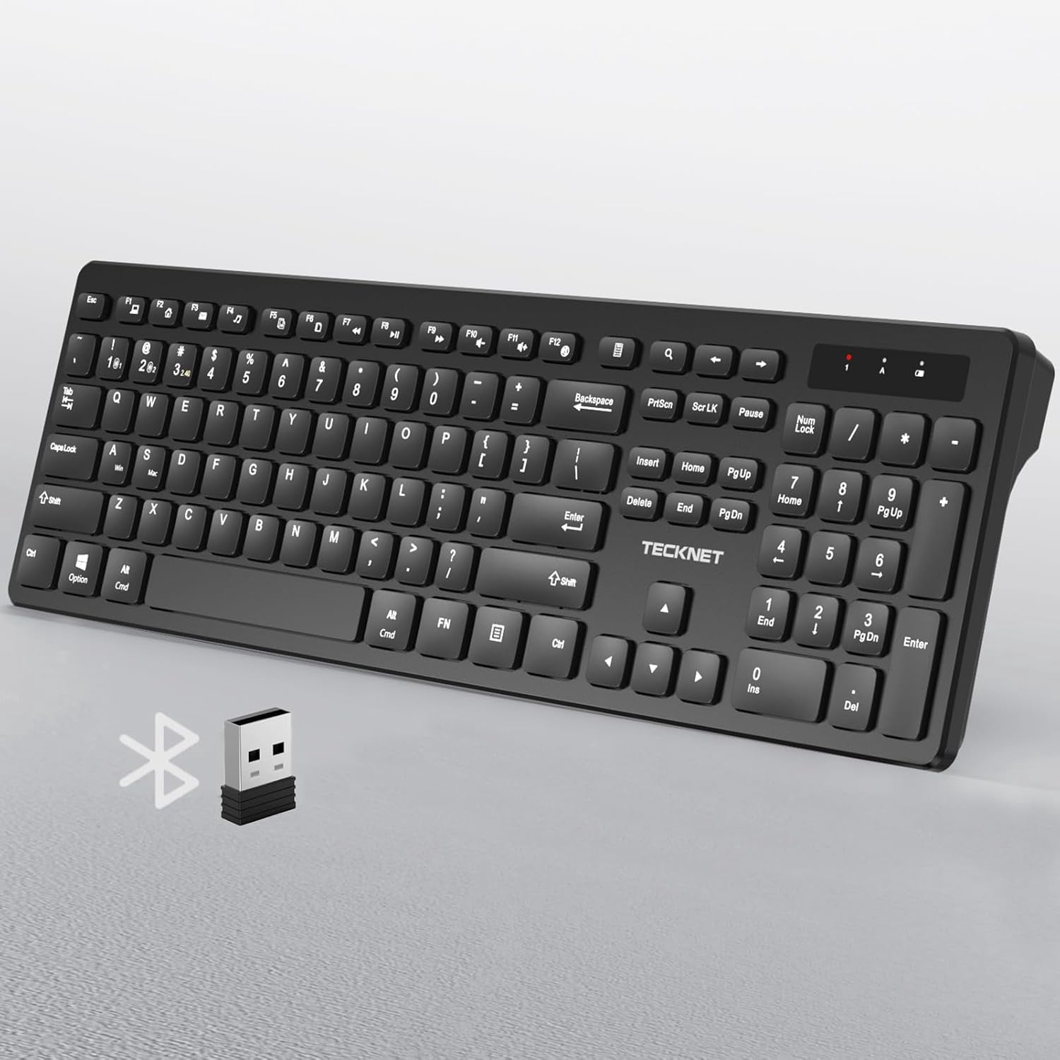 Wireless Keyboards, Support 2.4G USB and Bluetooth - Full Size Computer Keyboards with Number Pad, Multi Device for PC, Desktop, Laptop, Tablet, 105 Days Standby Time, Black