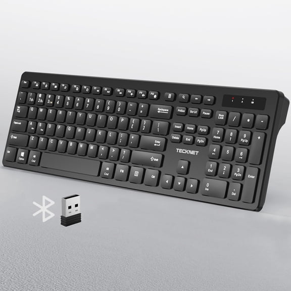 Wireless Keyboards, Support 2.4G USB and Bluetooth - Full Size Computer Keyboards with Number Pad, Multi Device for PC, Desktop, Laptop, Tablet, 105 Days Standby Time, Black