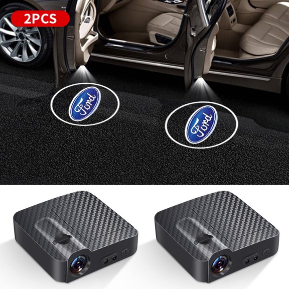 Wireless LED Car Door Projector Welcome Light, Universal Ghost Shadow Logo Lamp Compatible with Ford, No-Drill Battery Powered Courtesy Interior Light - 2 Pieces