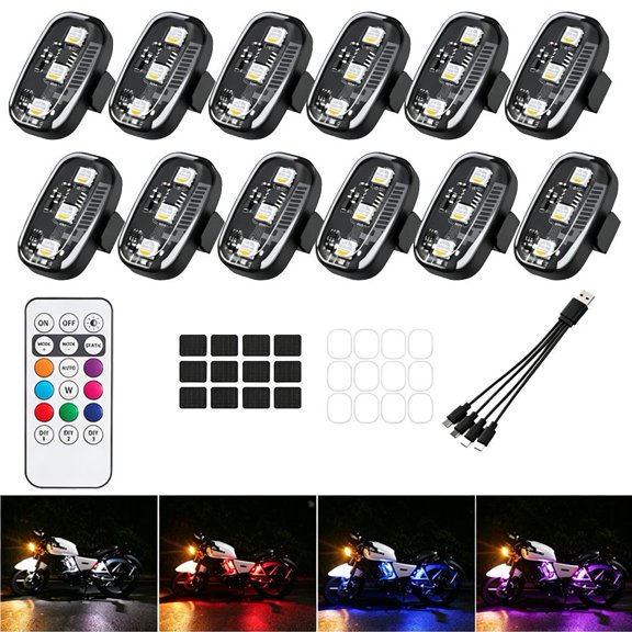 Wireless LED Lights for Car, Type-C Rechargeable LED Strobe Lights with Remote Control, Waterproof Anti-Collision Car Flashing Warning Light for Cars, RC Cars, Bikes, Motorcycles