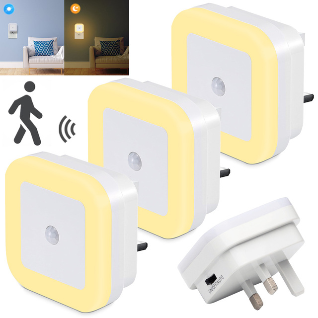Wireless LED Night light with Motion Sensor EU UK Plugin Auto Dusk to