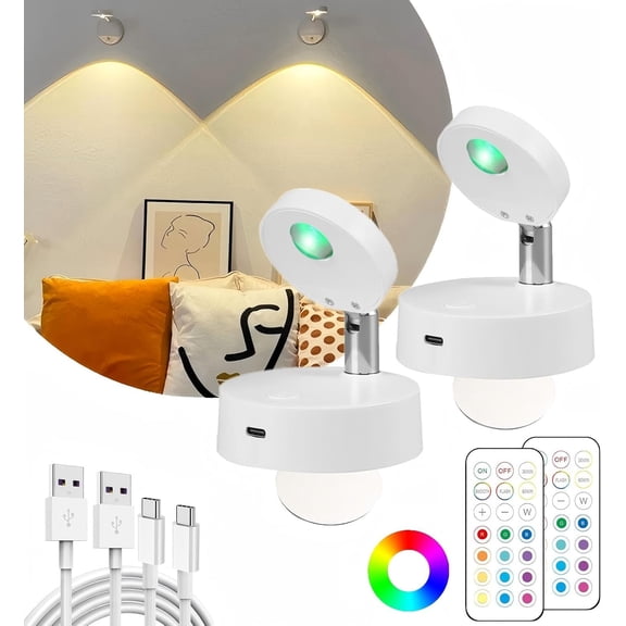 Wireless LED Spotlight Indoor with Remote: Rechargeable Mini Spot Lights for Picture Art Display Plants Wall Ceiling Lighting Decorative (2 Pack)