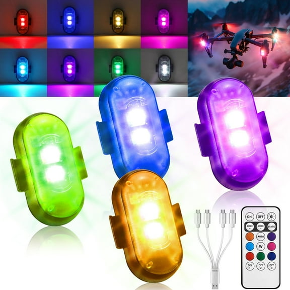 Wireless LED Strobe Lights with Remote Control, 8 Colors USB Rechargeable IP65 Waterproof for Car Motorcycle Drone Bike Safety Warning and Decoration
