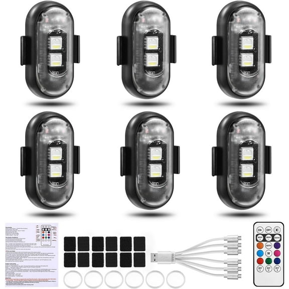 Wireless LED Strobe Lights with Remote Control, 8 Colors USB Rechargeable IP65 Waterproof for Car Motorcycle Drone Bike Safety Warning and Decoration