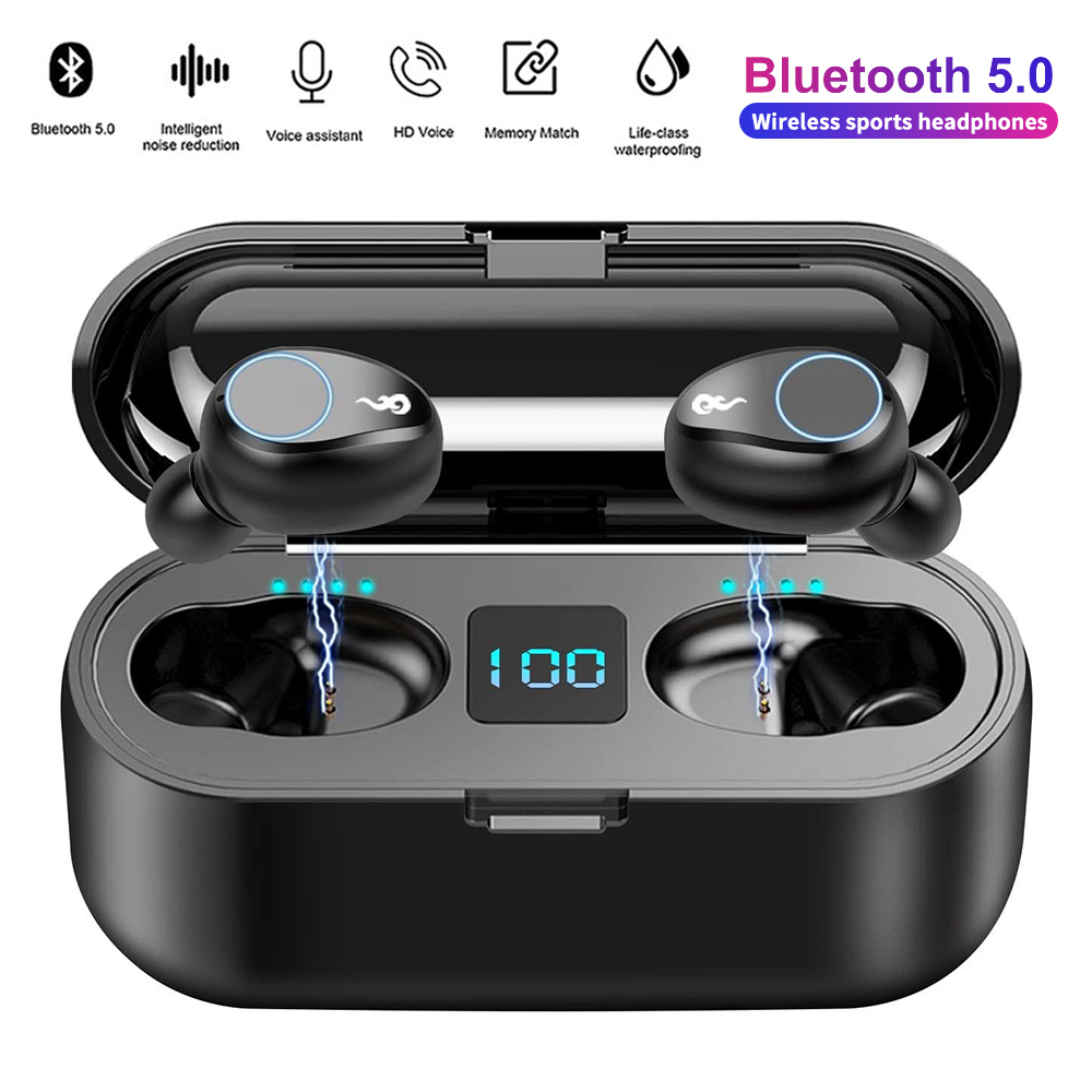 Wireless LED Touch Bluetooth Earbuds and Portable Charger/Power Bank, 2000mAh, Bluetooth 5.0, Waterproof/Sweat-Proof, Automatically Start-up and Remove, Intelligent HD Call/Cinema HiFi Sound - image 1 of 8