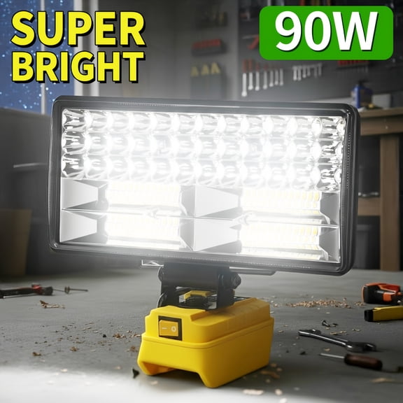 Wireless LED Work Light, 90W 5400LM LED Floodlight, 2 USB Charging Ports, IP44 Waterproof, for Outdoor, Camping, Auto Repair, Emergency Jobsite Lighting