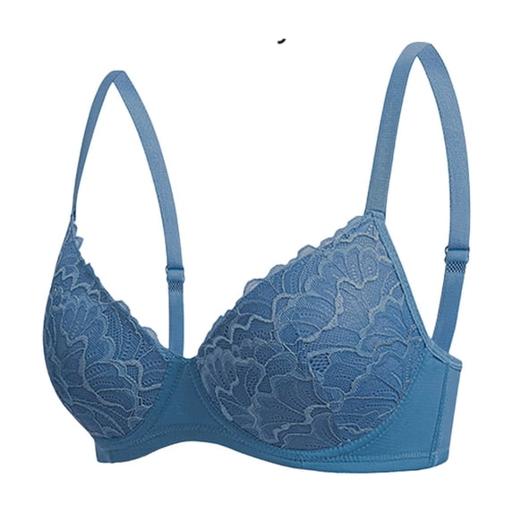 VONCOS Wireless Lace Bra for Women Everyday Comfort T-Shirt Bra Lightly Lined Breathable Soft Cup Blue Sizes S-XXL,Size L