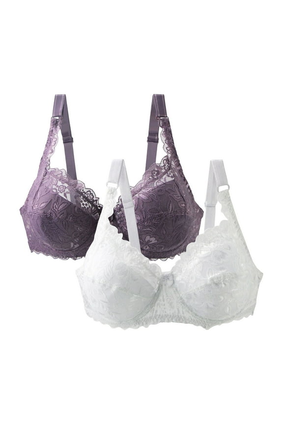 Wireless Lace Bra for Women Two Pack Plus Size Bralette No Underwire Full Coverage Soft Comfort Bra