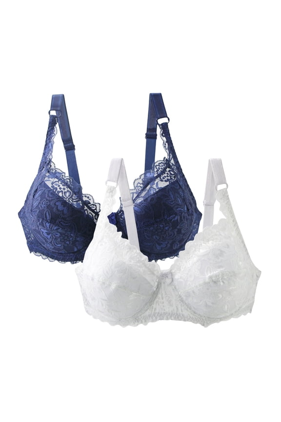 Wireless Lace Bra for Women Two Pack Plus Size Bralette No Underwire Full Coverage Soft Comfort Bra
