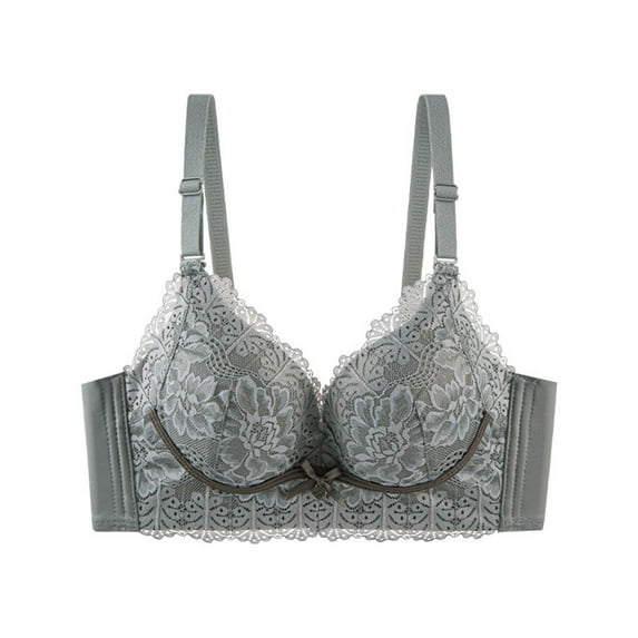 Wireless Lace Bras Plus Size V Neck Comfort Padded No Underwire Bralette Push Up Full Coverage Everyday Bra,Gray,34 C