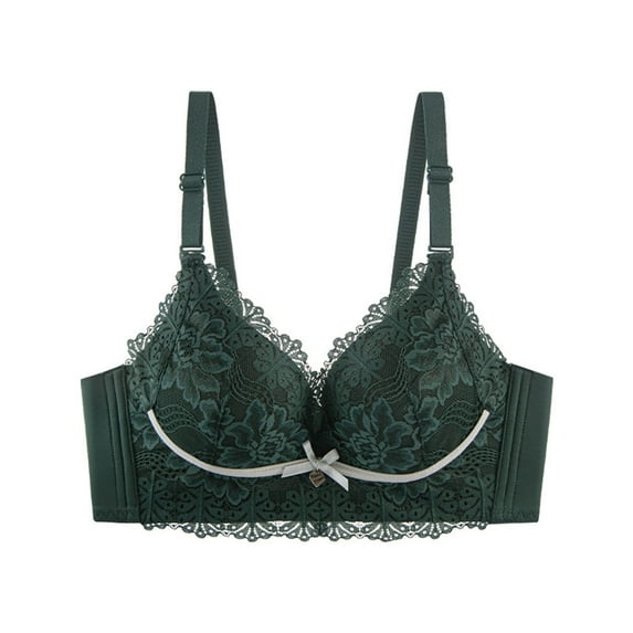 Wireless Lace Bras Plus Size V Neck Comfort Padded No Underwire Bralette Push Up Full Coverage Everyday Bra,Green,40 B