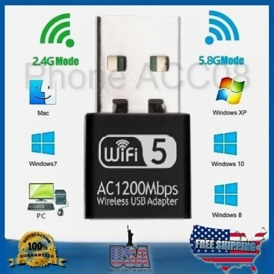 Wireless Lan Usb Pc Wifi Adapter Network 802.11Ac 1200Mbps Dual Band 2.4G / 5G