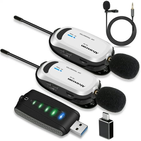 Wireless Lapel Microphone for Computer - Alvoxcon USB Dual lavalier mic System for Android,PC,Laptop,Speaker,Podcasting,Vlog,YouTube,Conference,Vocal Recording, Gaming(with Monitor Jack)