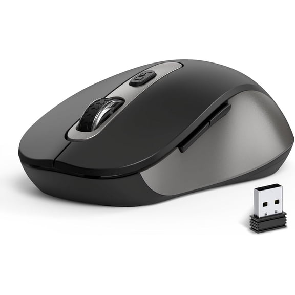 Wireless for Laptop, PC, Chromebook, Mac, MacBook, Silent Wireless with USB Nano Receiver, Side Button, 2400 DPI, Anti Slip Roller, 6 Button Ergonomics Cordless Computer Mice - Black Gray