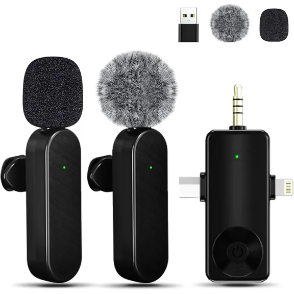 Wireless Lavailer Microphone for iPhone, Android, Camera, Professional Wireless Mini Microphone, 4 in 1 Condenser Lapel Mic for Interview Video Podcast Vlog YouTube ASMR TikTok