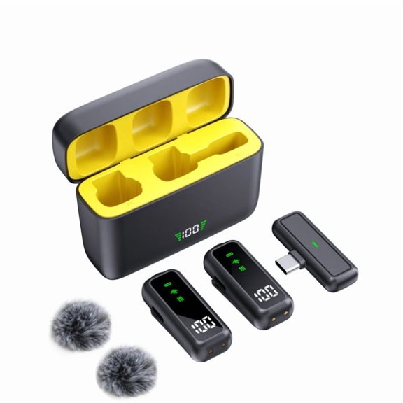 Wireless Lavalier Lapel Mic for PC iPhone Android, Noise Canceling 360° Omni Recording Microphone with 24H Charging Case for Vlog Podcast Live Streaming