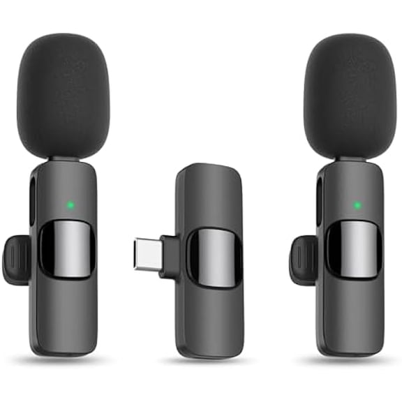 Wireless Lavalier Lapel Microphone for iPhone 15 Series/Android/Laptop - Bluetooth Mini Phone Microphones for Video Recording - 2 Clip on Mics with USB C Interface for Tiktok YouTube Vlog