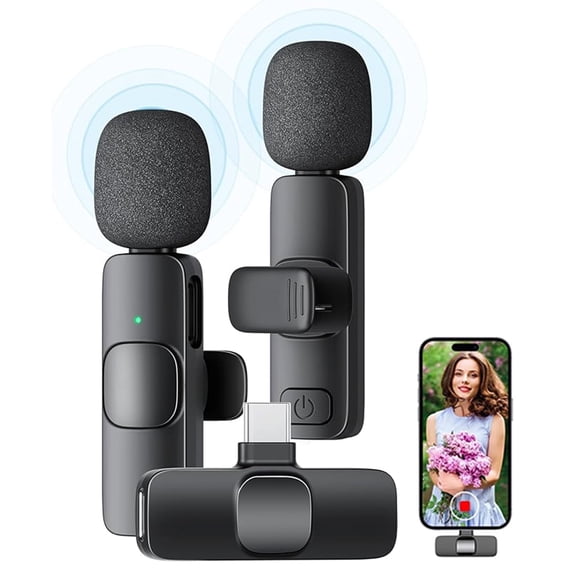 Wireless Lavalier Lapel Microphone for iPhone iPad, Hootek 2 in 1 Wireless Microphone w/Type C Charger Cable Cordless Omnidirectional Condenser Recording Mic for Interview Video Podcast Vlog YouTube
