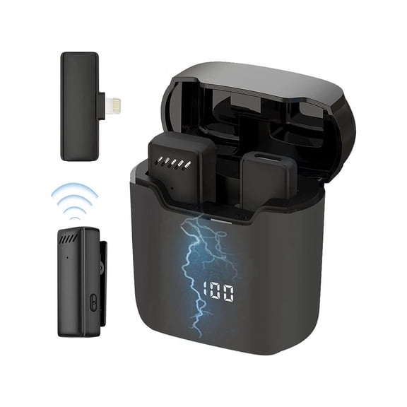 Wireless Lavalier Lapel Microphone for iPhone iPad, Mini Microphone with Portable Charging Case,65FT Long Distance Transmission Wireless Mic,Auto-Sync NO APP or Bluetooth Needed