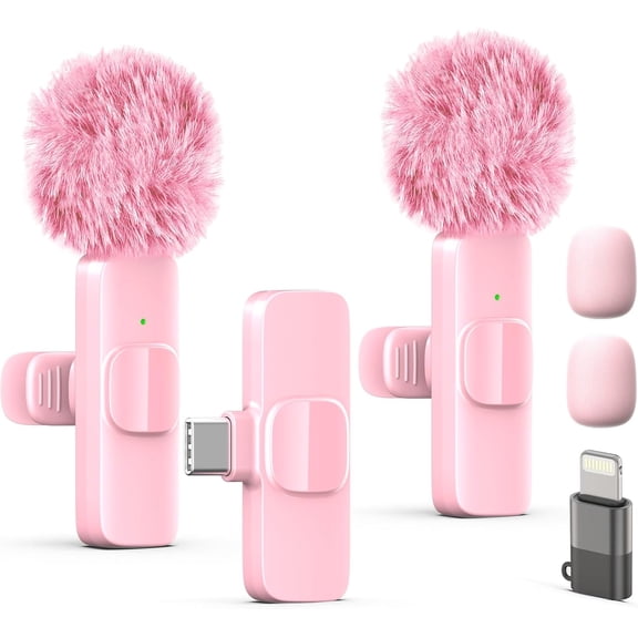 Wireless Lavalier Lapel Microphone for iPhone, iPad, mini Video Recording Mic Interview Podcast Vlog YouTube & Livestream, Noise Reduction, Plug Play (Pink)