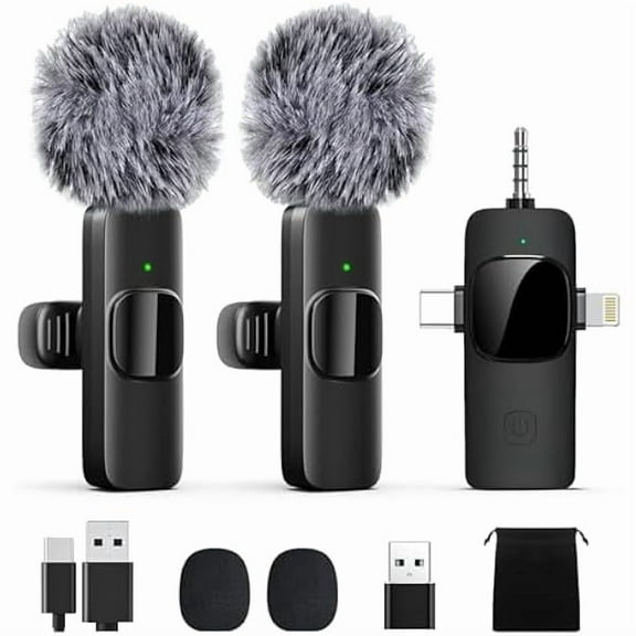 Professional Wireless Lavalier Lapel Microphone for iPhone, iPad, Mini Video Recording Mic for Interview Video Podcast Vlog YouTube & Livestream, Noise Reduction, Plug & Play (3-IN-1 All Devices)