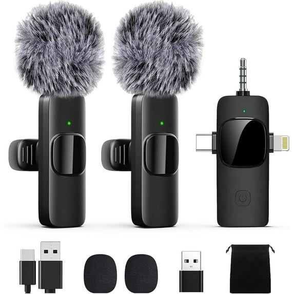 Wireless Lavalier Lapel Microphone for iPhone, iPad, mini Video Recording Mic for Interview Video Podcast Vlog YouTube & Livestream, Noise Reduction, Plug & Play (3-in-1 Port)