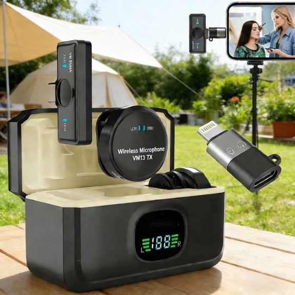 Wireless Lavalier Magnetic Microphone with Charge Case for Android iPhone Video Recording Vlog Mini Noise Canceling Lapel Mic Plug and Play