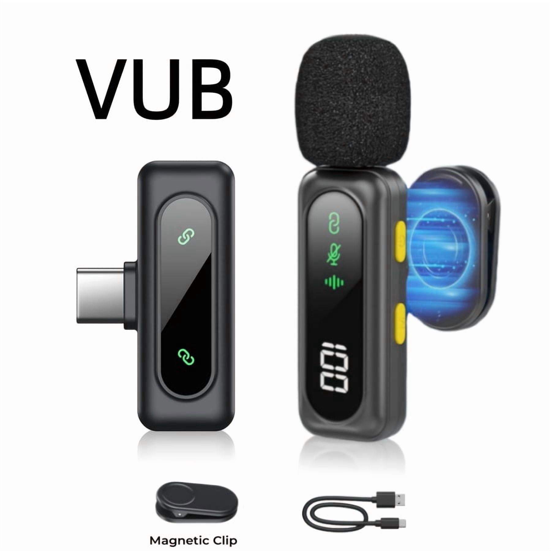 Wireless Lavalier Mic with DSP Noise Reduction, USB-C, Digital Battery Display, 100ft Range, 360° Omnidirectional, Magnetic Clip for Streaming Podcast Vlog