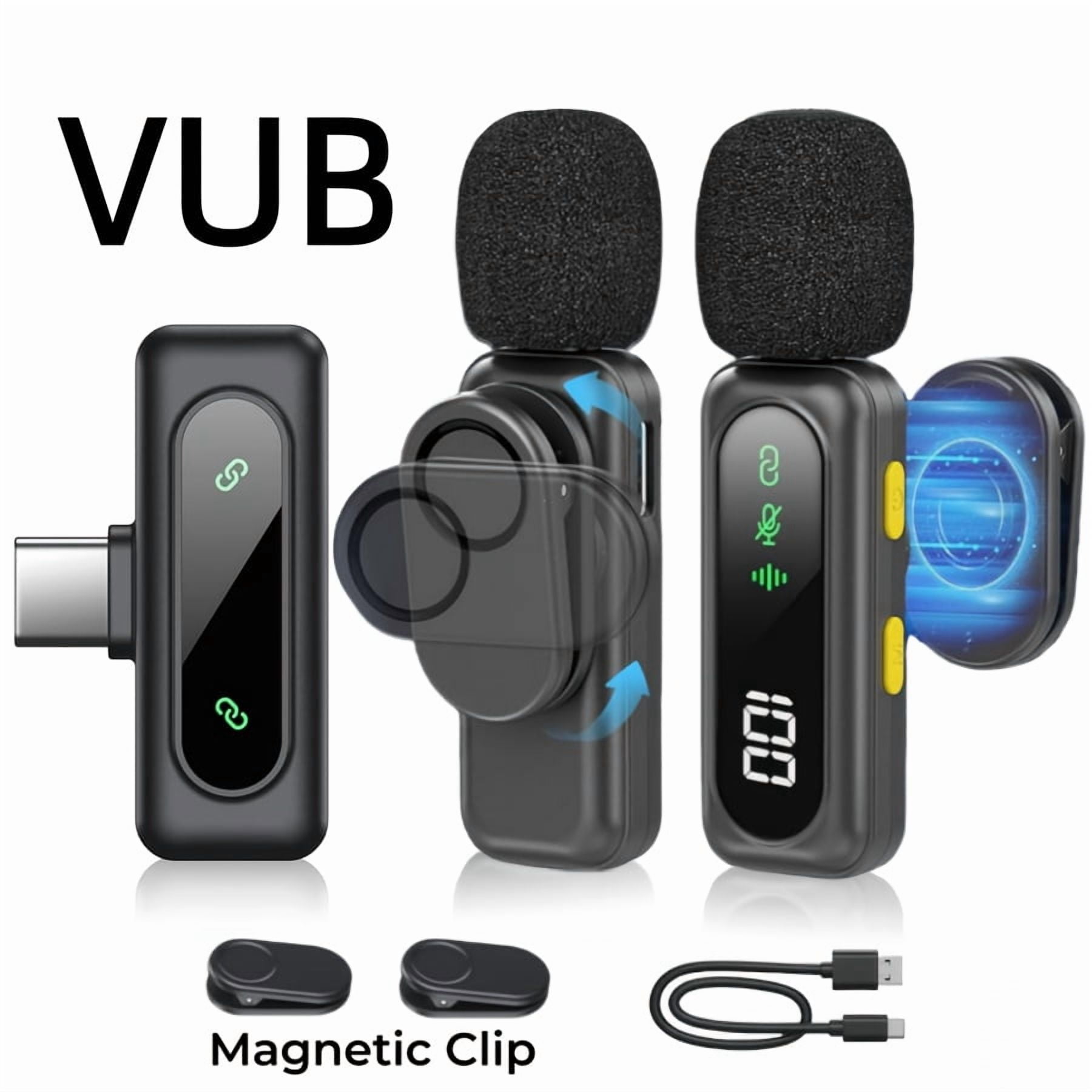 Wireless Lavalier Mic with DSP Noise Reduction, USB-C, Digital Battery Display, 100ft Range, 360° Omnidirectional, Magnetic Clip for Streaming Podcast Vlog