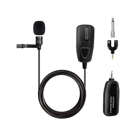 Wireless Lavalier Microphone, 2.4G Wireless Microphone System with Lavalier Lapel Mics,Transmitter&Receiver for Conference, Speaker, Teaching, Tour Guiding, Stage Performance