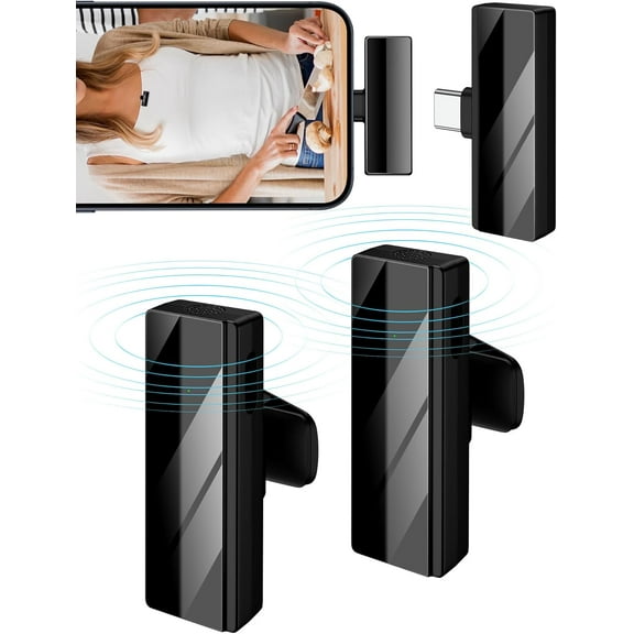 Wireless Lavalier Microphone,2Pack USB C Wireless Lav Mic for Samsung S24/S23/S22/A15/A55/iPad,Noise Reduction, iPhone 15 Type C Mini Clip-on Microphone for Android Phone,Video Recording,YouTube,Vlog