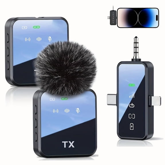 Wireless Lavalier Microphone 3 in 1 for Iphone/Android/Camera, 328Ft Range, 18 Hours Battery Life, Compact Microphone for Recording Interviews And Vlogs on Smartphones