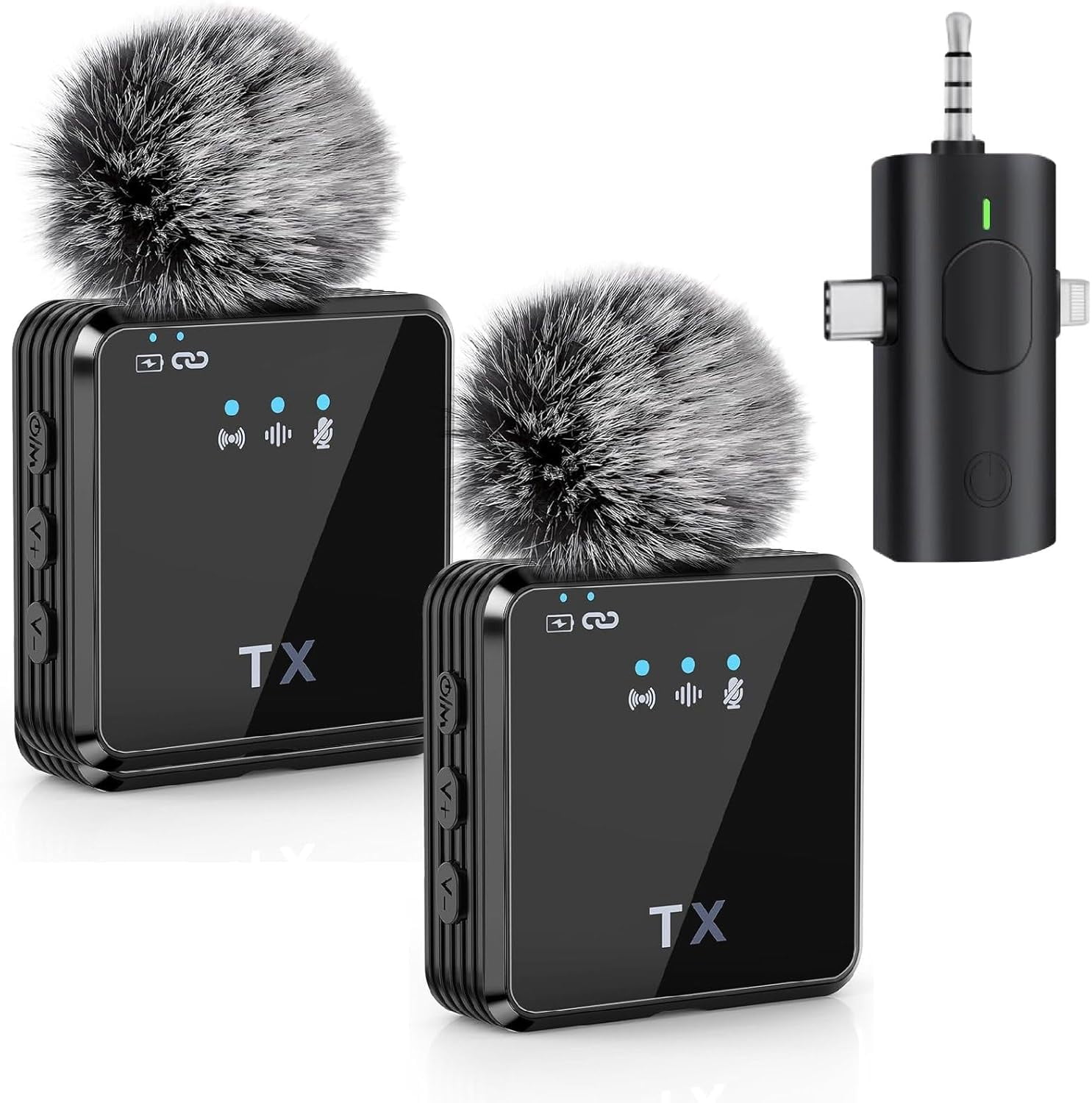 Wireless Lavalier Microphone 3 in 1 Mobile Phone Vlog Video Recording Interview Broadcasting for Android, iPhone and Camera