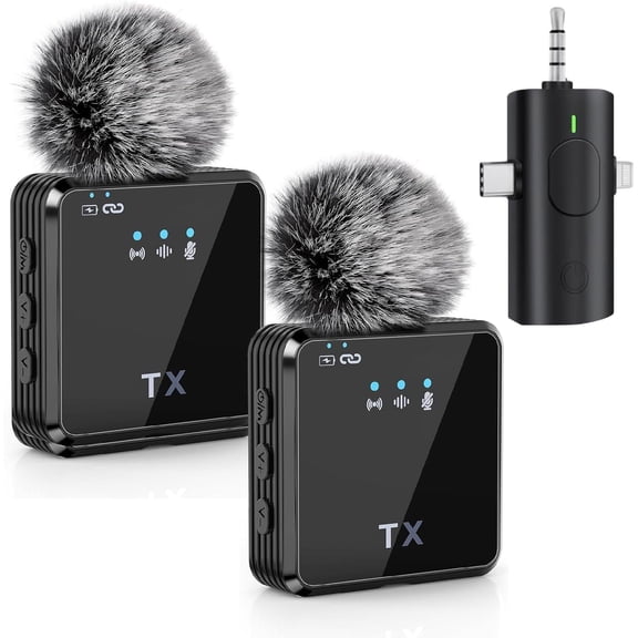 Wireless Lavalier Microphone 3 in 1 Mobile Phone Vlog Video Recording Interview Broadcasting for Android, iPhone and Camera