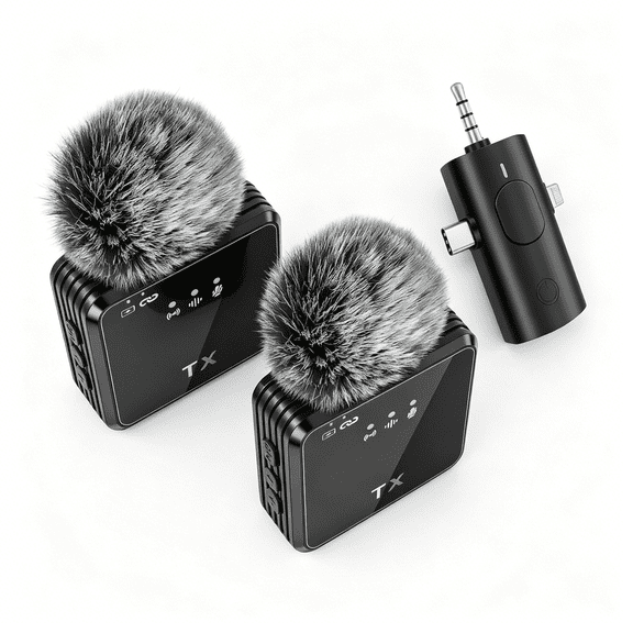 Wireless Lavalier Microphone 3 in 1 Mobile Phone Vlog Video Recording Interview Broadcasting for Android, iPhone and Camera