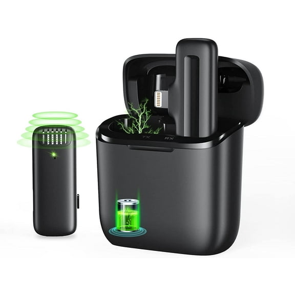 Wireless Lavalier Microphone with 60Hrs Long Duration, 2.4GHz Plug-Play Wireless Lapel Microphone for iPhone/iPad, Auto Sync Noise Reduction wireless Mic for Recording/YouTube/TikTok Live Stream