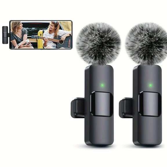 Wireless Lavalier Microphone for Android/Phone/Computer/Laptop, Wireless Mic with Noise Reduction Chip, Mini Microphone for Recording Podcast, Video Podcast Vlog, Live Broadcasts, Etc