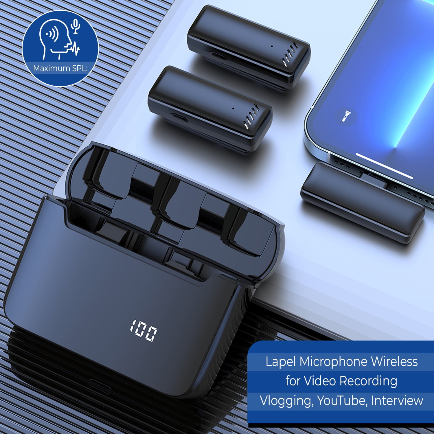 Wireless Lavalier Microphone with Charging Case, Professional Wireless Microphone for iPhone, 360° HD Surround Sound Capture, Perfect for YouTube TIK Tok Live Streaming Vlogging