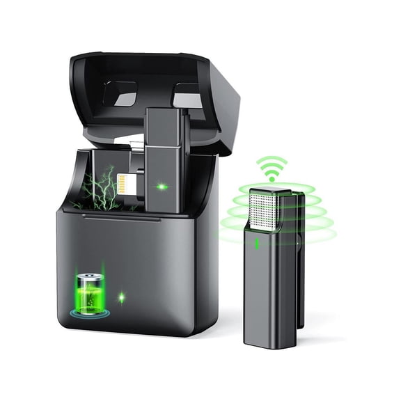 Wireless Lavalier Microphone Compatible with iPhone iPad with 48H Charging Case, 2.4GHz Plug-Play Wireless Mic for Amazon Live Stream Video Recording YouTube TikTok, Noise Reduction Auto Syncs