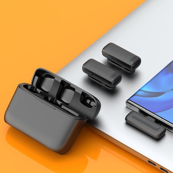 Wireless Lavalier Microphone, Dual Transmitter Clip On Mic, Plug And Play Type C Microphone, Noise Reduction Mini Lavalier Mic, Live Stream Recording Microphone With Charging Case