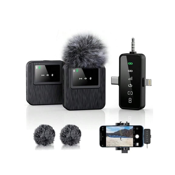 Wireless Lavalier Microphone,For Phone/Android/Camera,328ft Transmission,18H Battery Life, Mini Microphone For Record Interview, Vlogs