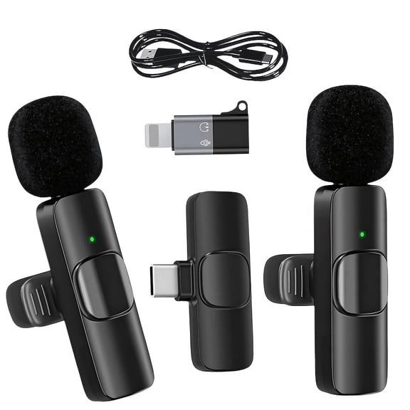 Wireless Lavalier Microphone Kit with 2 Mics, Receiver, Noise Reduction, Plug & Play, Omnidirectional, Portable