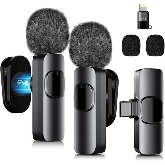 Wireless Lavalier Microphone with Magnetic Clip, Mini Mic for iPhone Android, Active Noise Cancellation, Clip-on Microphone for TikTok, YouTube, Video Vlog, Interviews, Live Streaming