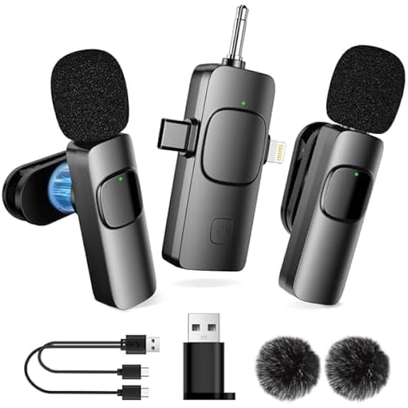 Wireless Lavalier Microphone with Magnetic Clip, Mini Mic for iPhone Android, Active Noise Cancellation, Clip-on Microphone for TikTok, YouTube, Video Vlog, Interviews, Live Streaming (L2-1)