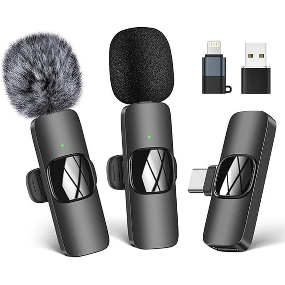 Wireless Lavalier Microphone for Phone/iPhone/Computer, Dual Wireless Microphone for Video Recording, Live Stream, Vlog, YouTube, TikTok, Facebook, Zoom - Noise Reduction & Plug-Play