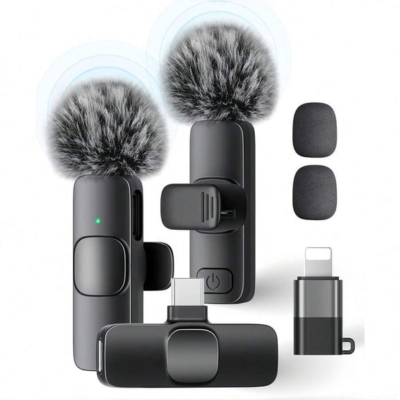 Wireless Lavalier Microphone Plug & Play for iPhone Android, Clip-On Lapel Mini Lightning Mic for Video Interviews Vlogs Gaming Live Streaming Recording