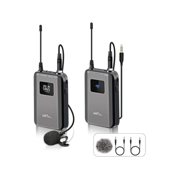 Wireless Lavalier Microphone Professional UHF Wireless Mic System for DSLR Cameras,iPhone,Android Smartphones,Video Recording,Vlogging, Interview, Teaching,328' ft Audio Range