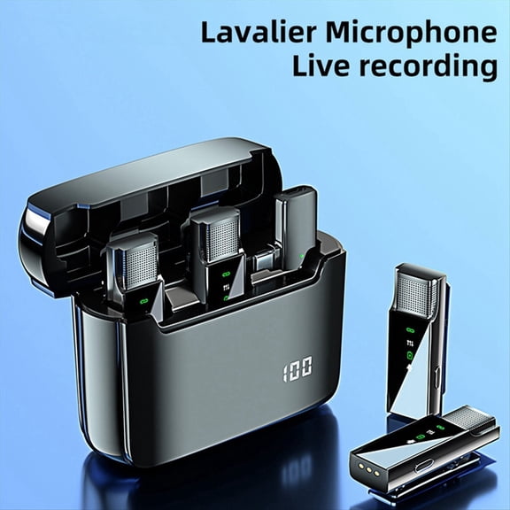 Wireless Lavalier Microphone S16S Noise Reduction Radio Microphone One to Two Reverberation Video Live Broadcast,1 x wireless lavalier microphone 1 x USB charging cable,Black
