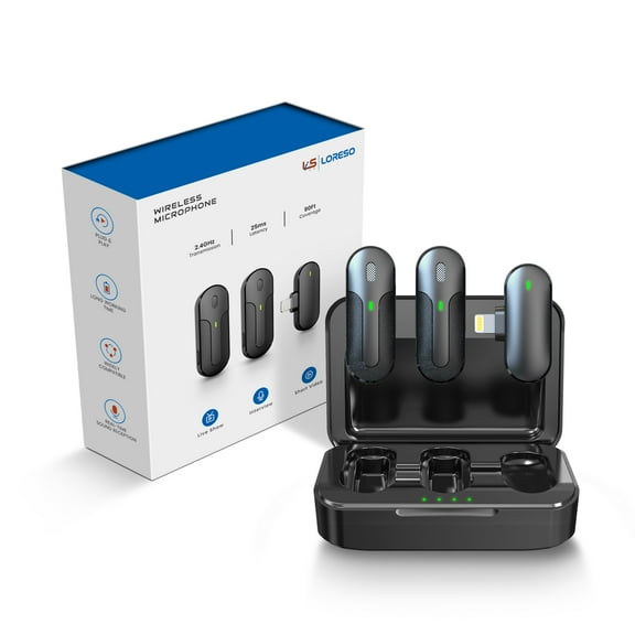 Wireless Lavalier Microphone Set for iPhone and iPad Vlogging, Podcasting, YouTube and Interview Audio Video Recording with Clip-On Lapel Mics